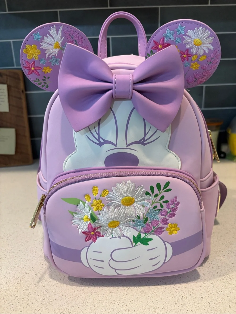 Disney Lilac Minnie Mouse Floral Bow Loungefly Backpack NWT